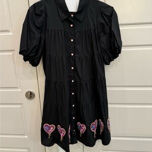 Queen of Sparkles Black Bead Heart Fringe Dress